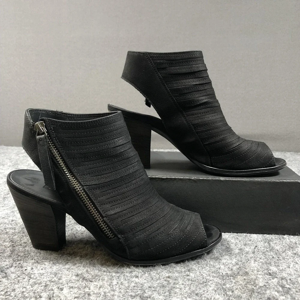 Paul Green Cayanne Booties Womens 8.5 Black Suede Slingback Peep Toe Heel